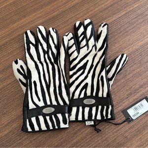 Furla - zebra pattern furry leather gloves